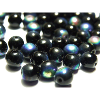 6 mm Traditional Round Czech Pressed Glass Beads - Jet Black AB
