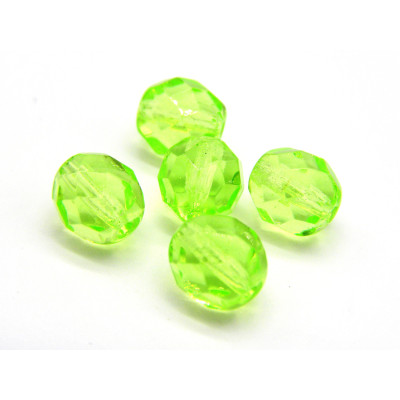 8 mm Round Faceted Fire-polished Czech Glass Beads - Neon Green - 15 or 50 pc