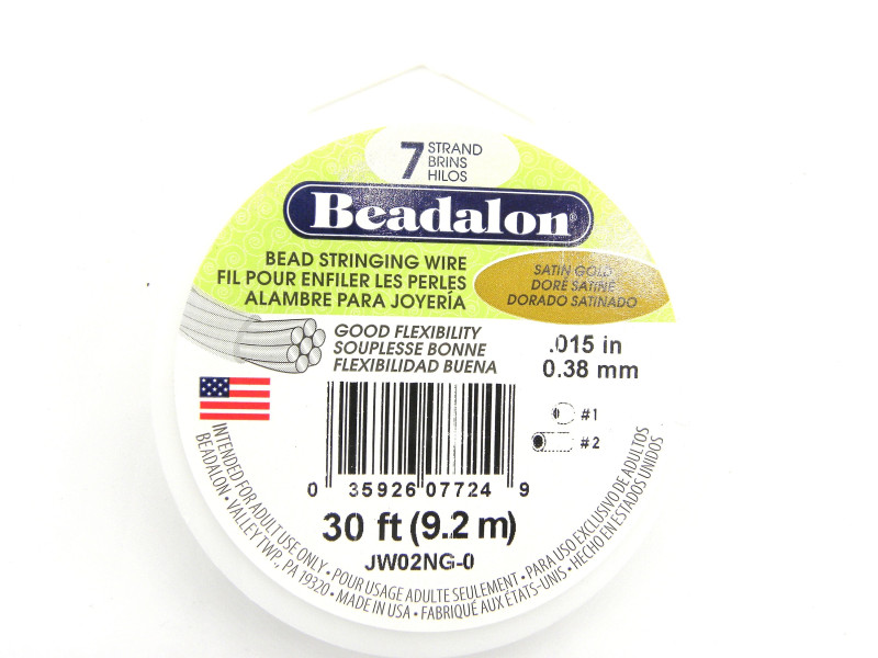 0.38 mm (.015 inch) Beadalon 7-Strand Nylon-Coated Stainless Steel Beading Wire - 9.2 m (30 ft) Satin Gold 0.38 mm (.015 inch) Beadalon 7-Strand Nylon-Coated Stainless Steel Beading Wire - 9.2 m (30 ft) Satin Gold