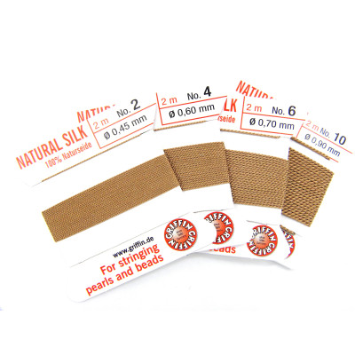 2 m (6.6 Ft/2.15 Yd) Griffin Natural Silk Bead Cord - Pearl Knotting Cord with Needle - BEIGE (All Sizes)