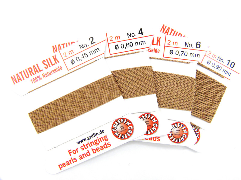 2 m Griffin Natural Silk Bead Cord Perlseide mit Nadel - BEIGE (alle Größen)