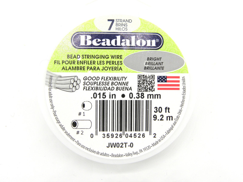 0.38 mm (.015 inch) Beadalon 7-Strand Flexible Stainless Steel Bead Stringing Wire - 9.2 m (30 ft) Bright 0.38 mm (.015 inch) Beadalon 7-Strand Flexible Stainless Steel Bead Stringing Wire - 9.2 m (30 ft) Bright