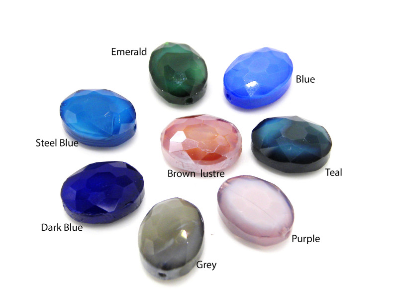 16 mm Large Hand-Made Faceted Oval Glass Beads - Choice of Colours - 10 pc