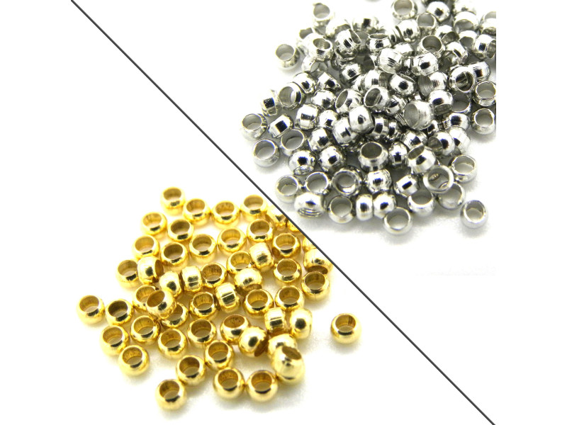 Quetschperlen 2 mm - Distanz-Perlen aus Edelstahl 316 - Platinsilber od. 18k vergoldet - 1 g (ca. 100 St.)