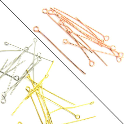 38 mm Medium-Thickness Brass Eyepins - Platinum Silver, Gold or Rose Gold Plated - 100 Pc