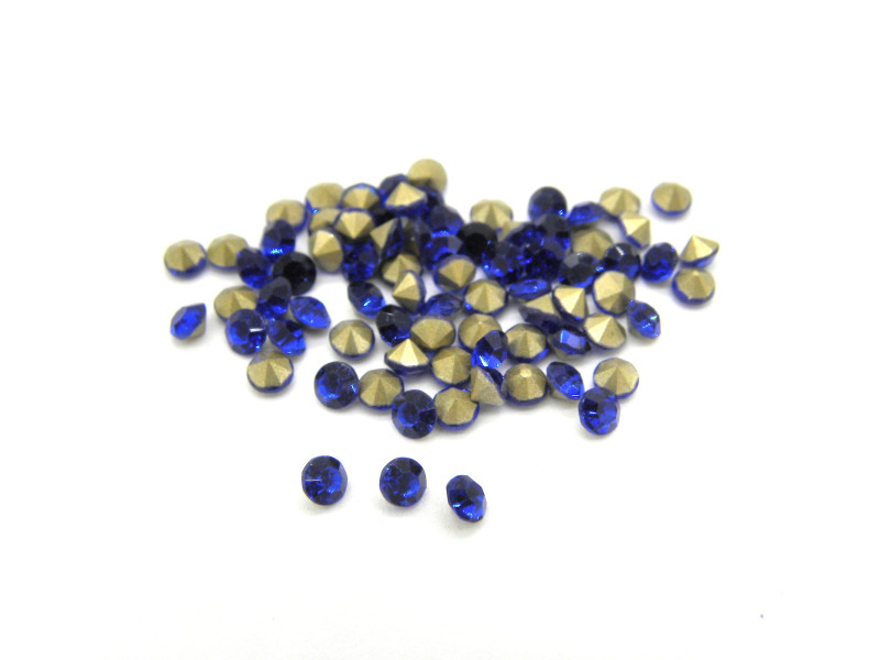 Grade AA Back-Foiled Glass Rhinestone Chatons - Foil-Backed Diamond Shape - Choice of Sizes - Sapphire Blue - 100 pc