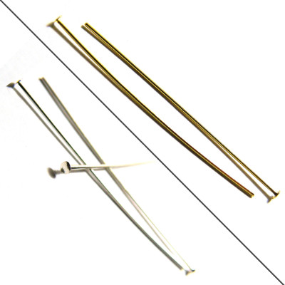 50 mm (2 Inch) x 0.6 mm (22GA) HQ Thin, Long, Gold Plated or Silver Plated Head Pins (50 pc.)