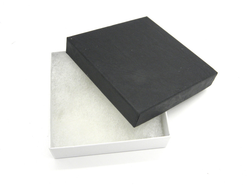 8x8x2 cm (3x3x0.8 inch) Medium Square Grey/Black Cardboard Jewellery Gift Box - Plain with Leather Motif (1 pc)