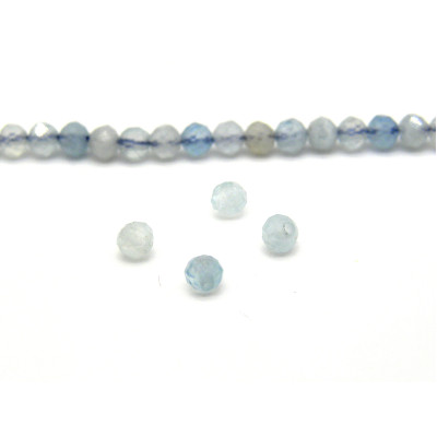 Runde facettierte Mini-Aquamarin-Perlen, sehr kleine geschliffene Halbedelsteinperlen - 3 mm - 35 Stk