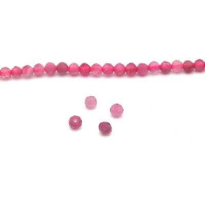 Runde facettierte pinke Mini-Turmalin-Perlen, sehr kleine geschliffene Halbedelsteinperlen - 3 mm - 35 Stk