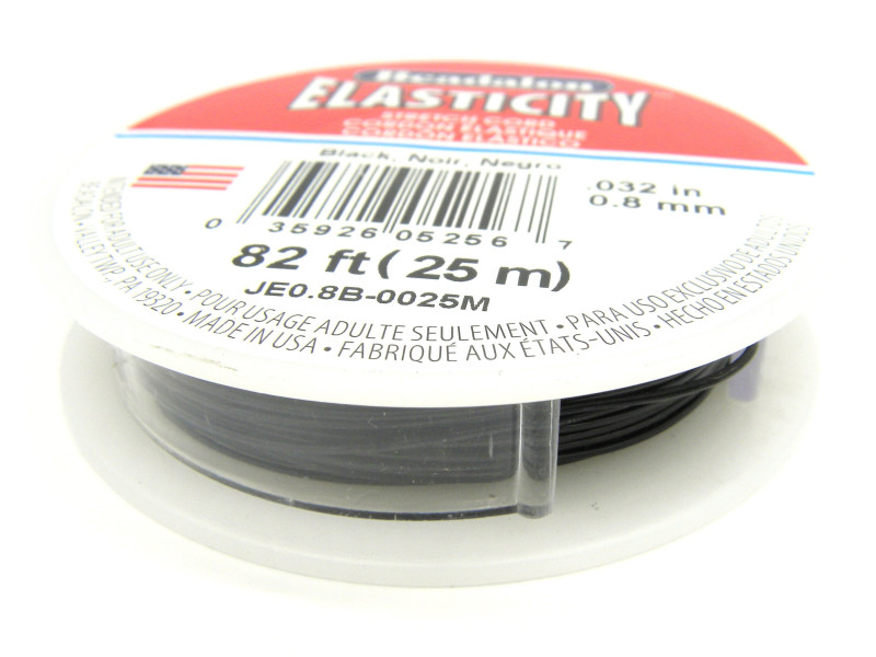 0.8 mm (.032 inch) Spool Beadalon Elasticity Elastic Cord - 25 m (82 ft) - BLACK