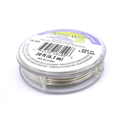 1.0 mm (18 GA) Beadalon Artistic Wire Craft/Jewellery Wire - 6.10 m (20 ft) - Non-Tarnish Silver Plated