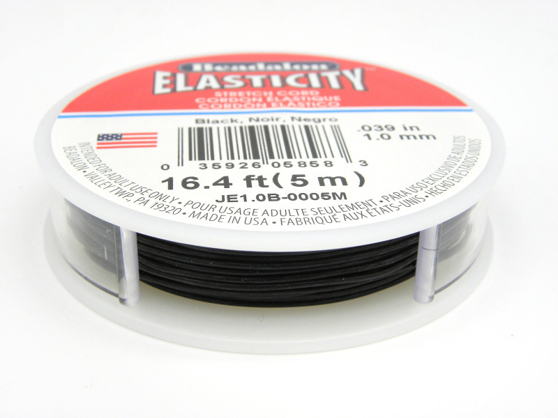1 mm (.039 inch) Spool Beadalon Elasticity Elastic Cord - 5 m (16.4 ft) - BLACK