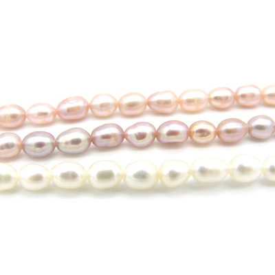 Reisförmige (Ovale) Süßwasserperlen 4 x 6 mm - Klasse A - Weiß, Rosa, Lila (1 Strang od. 10 Perlen)