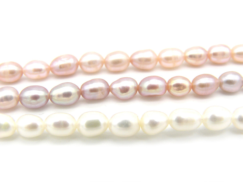 4 x 6 mm - Grade A - Rice-Shaped (Oval) Freshwater Cultured Pearls - White, Peach, Purple (1 Strand or 10 Pearls)