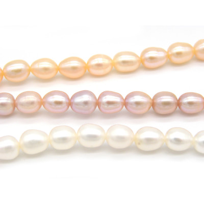 Mittelgroße ovale Süßwasserzuchtperlen 6 x 8 mm - Weiß, Rosa, Lila