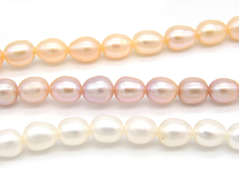 6 x 8 mm Rice-Shaped Oval Freshwater Cultured Pearls - White, Peach, Purple