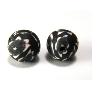 10 mm Round Polymer Clay Beads - Black with White ... 10 mm Round Polymer Clay Beads - Black with White ...