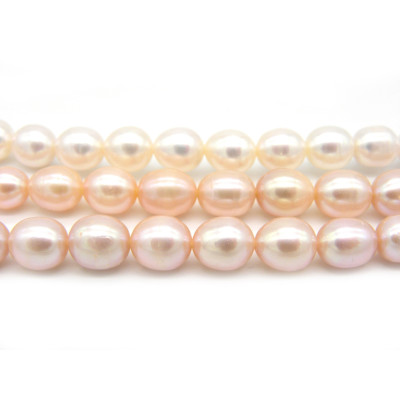 Reisförmige (Ovale) Süßwasserperlen 8 x 10 mm - Klasse A - Weiß, Rosa, Lila (1 Strang mit 42 Perlen od. 10 Perlen)