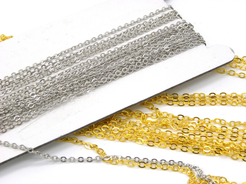 3 x 4 mm Silver/Gold Plated Brass Trace Chain - Flat Links - 5 m (16.4 ft)