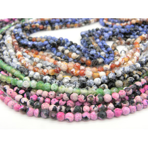 4 mm Round Faceted Fire Agate Real Gemstone Beads ...