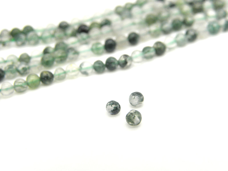 Runde Mini-Moosachat-Rocailles, sehr kleine Halbedelsteinperlen - 2 mm - 40 Stk