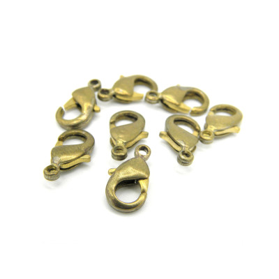 12mm Medium Vintage Antique Brass Trigger Clasps - Lobster Clasps for Steam-Punk Jewellery (10 Pc.)