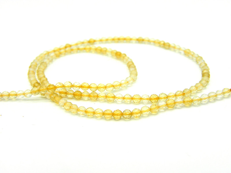 3 mm Mini Round Faceted Natural Citrine Beads - Light Yellow/Yellow
