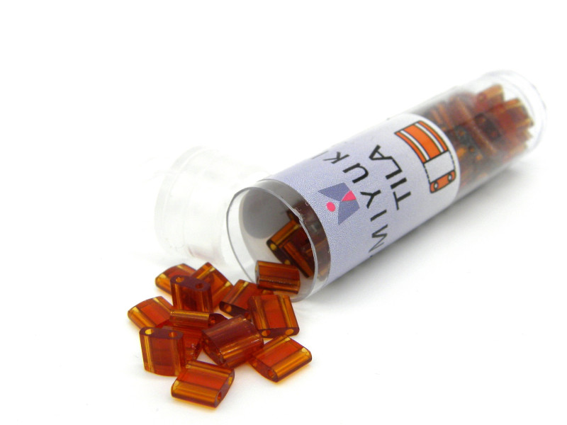 5 mm Japanese Miyuki Tila - 2-hole Square Beads -  Transparent Dark Topaz - TL 134 - 7.2 g Vial - Approx 85 Beads