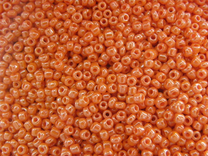 11/0 (2 mm) Round Glass Seed Beads, Round Rocailles  - Orange opaque lustre - 15 g or 50 g