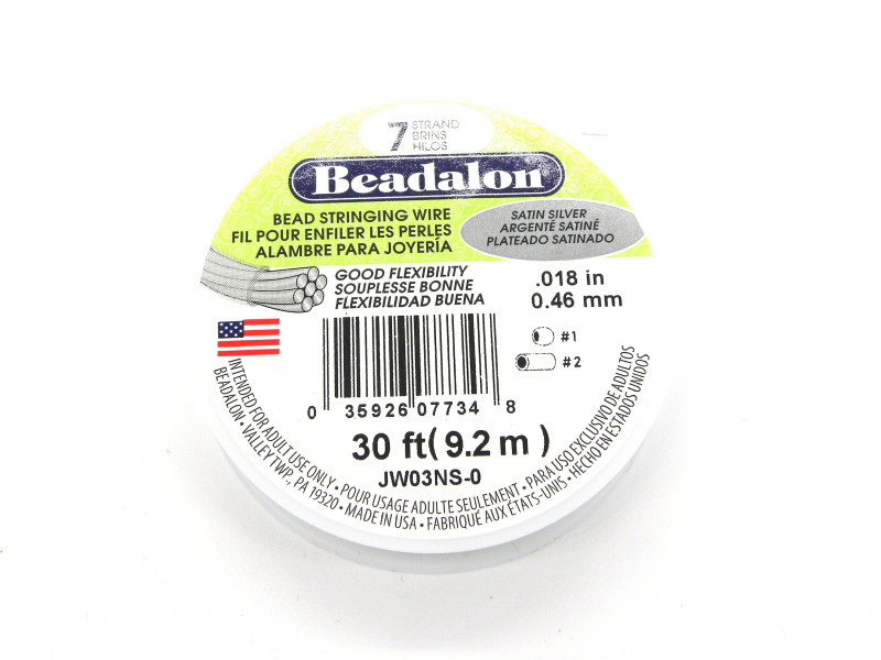 0.46 mm (.018 inch) Beadalon 7-Strand Nylon-Coated Stainless Steel Beading Wire - 9.2 m (30 ft) Satin Silver 0.46 mm (.018 inch) Beadalon 7-Strand Nylon-Coated Stainless Steel Beading Wire - 9.2 m (30 ft) Satin Silver