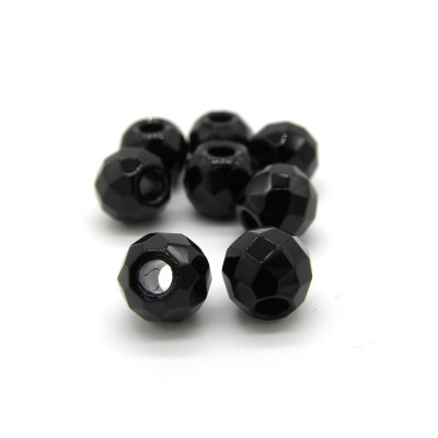 10 mm rund facettierte, feuerpolierte tschechische Glasperlen mit großem Loch (3 mm) - Jet Schwarz (20 Perlen)