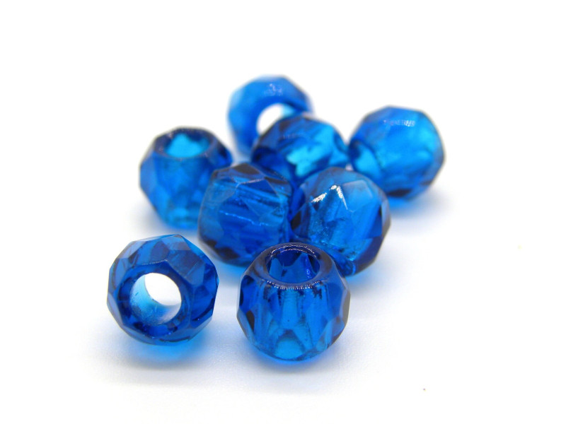 8 mm Large-Hole Round Faceted Fire-polished Czech Glass Beads - Dark Aqua (20 Beads)