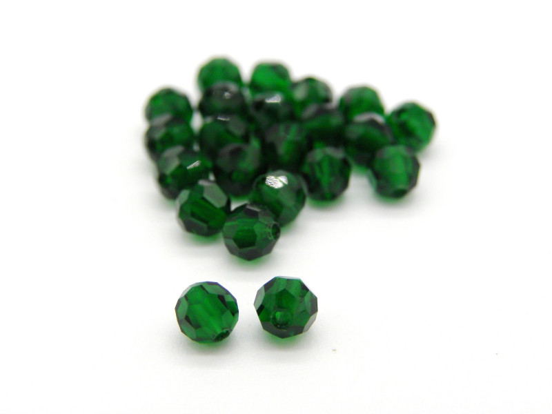4 mm Czech MC Round Faceted Crystal Beads - Medium Emerald Green (12 Pc.)