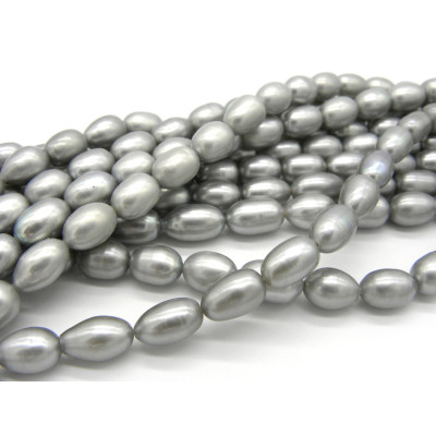 Reisförmige (Ovale) Süßwasserperlen 8 x 12 mm - Klasse A - Grau (1 Strang mit 38 Perlen od. 10 Perlen)