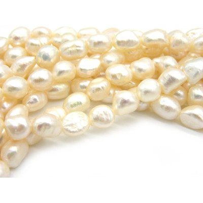 Barocke Reisförmige (Ovale) Süßwasserperlen 8 x 10 mm - Weiß (1 Strang mit ca. 36 Perlen)