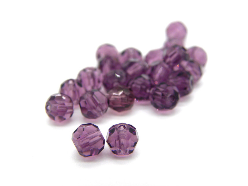 4 mm Czech MC Round Faceted Crystal Beads - Amethyst Purple (12 Pc.)