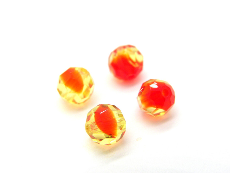 Große runde facettierte MC-Kristallperlen - Fire Opal - 12 Stück