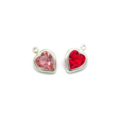 10 mm Silver-Plated Pendant/Charm with Real Faceted Swarovski® Crystal Heart in Wraptite Setting - 2 Pc
