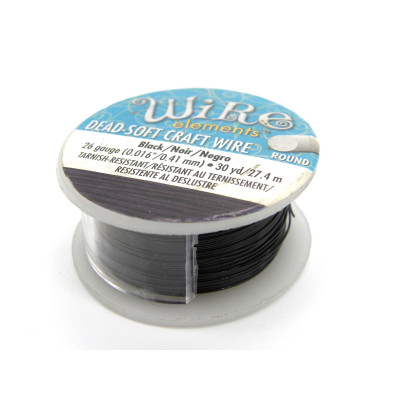 0.4 mm - 26 GA - The Bead Smith Wire Elements Round Craft/Jewellery Wire - 27.4 m (30 Yd) - Dead-Soft - Non-Tarnish BLACK