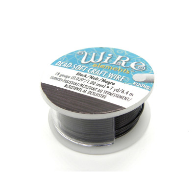 1.0 mm - 18 GA - The Bead Smith Wire Elements Round Craft/Jewellery Wire - 6.4 m (7 Yd) - Dead-Soft - Non-Tarnish BLACK 1.0 mm - 18 GA - The Bead Smith Wire Elements Round Craft/Jewellery Wire - 6.4 m (7 Yd) - Dead-Soft - Non-Tarnish BLACK
