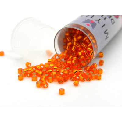 11/0 (1.6 x 1.3 mm) Miyuki Delica Japanese Seed Beads, Cylindrical Seed Beads - Silverlined Orange - DB 045 -  7.2 g Vial