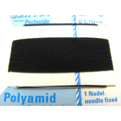2 m (6.6 Ft/2.15 Yd) Griffin Polyamid Bead Cord - Pearl Knotting Cord with Needle - BLACK (All Sizes)