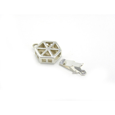12 mm Hand-Made Hexagon 925 Sterling Silver Box Clasp, Sterling Silver Fish hook Clasp - Not Hallmarked