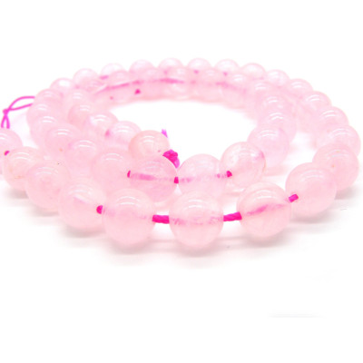 8 mm große runde natürliche Rosenquarz-Perlen - Echte Edelsteinperlen (39 cm Strang oder 10 Perlen)