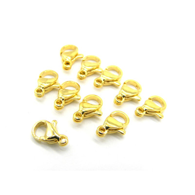10 x 6 x 3 mm mittelgroßer Karabinerverschlüsse aus Edelstahl - 24 K vergoldet (10 Stück)