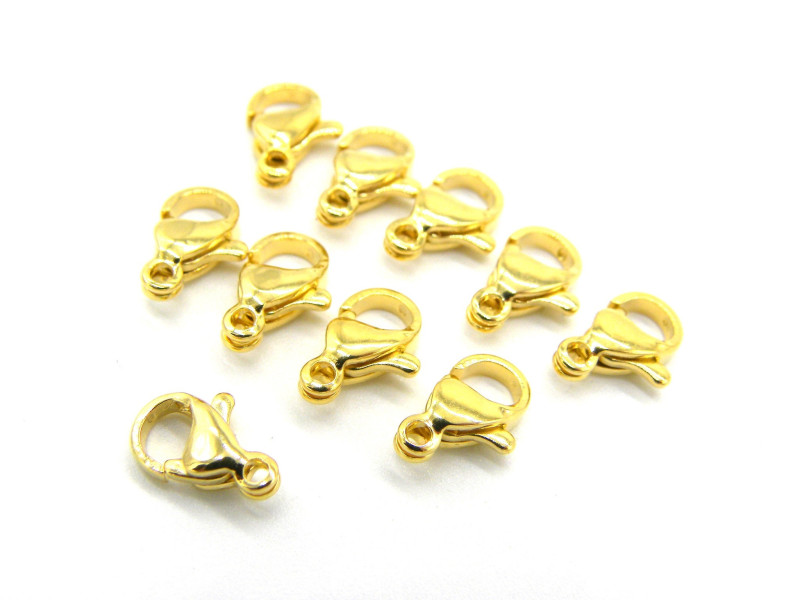 Kleine Karabinerverschlüsse aus Edelstahl - 10 mm - 24 K vergoldet - 10 Stück