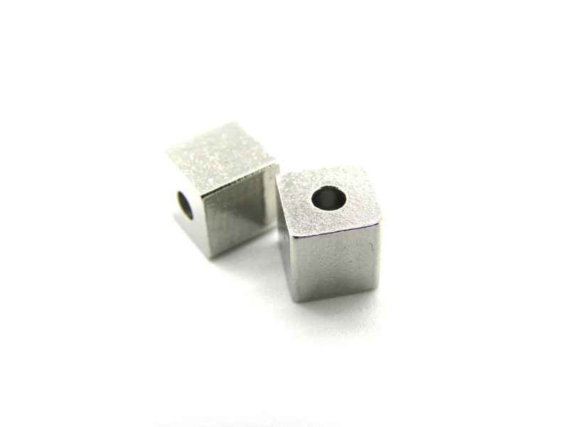 6x6 mm - 2 mm Hole - Medium Cube Solid Stainless Steel Beads (10 pc.) - Silver 6x6 mm - 2 mm Hole - Medium Cube Solid Stainless Steel Beads (10 pc.) - Silver
