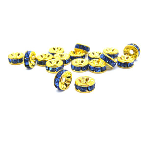 8 mm Gold-Plated Round Rhinestone Spacers, Rhinest...