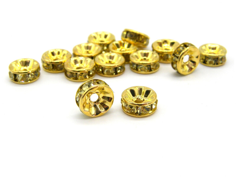 Vergoldete runde Strassrondelle, Kristallrondelle, Strassperlen - 8 mm - Light Yellow